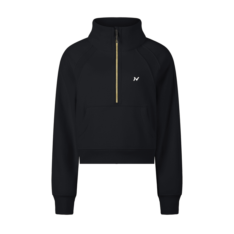 Iron Vault Cropped Half - Zip Sweatshirt — Black - Iron Vault Gym Clothing
