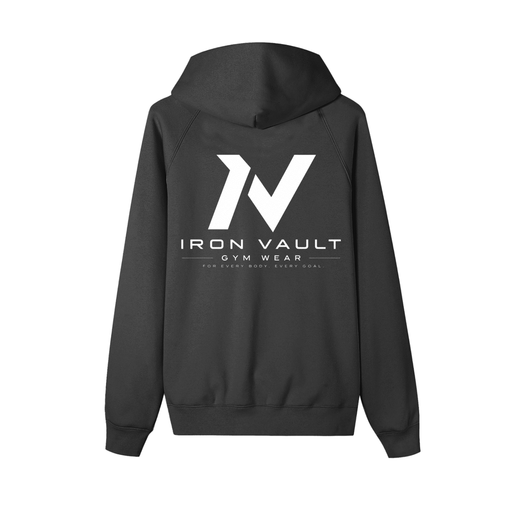 Iron Vault Zip - Up Fleece Hoodie — Black - Iron Vault Gym Clothing